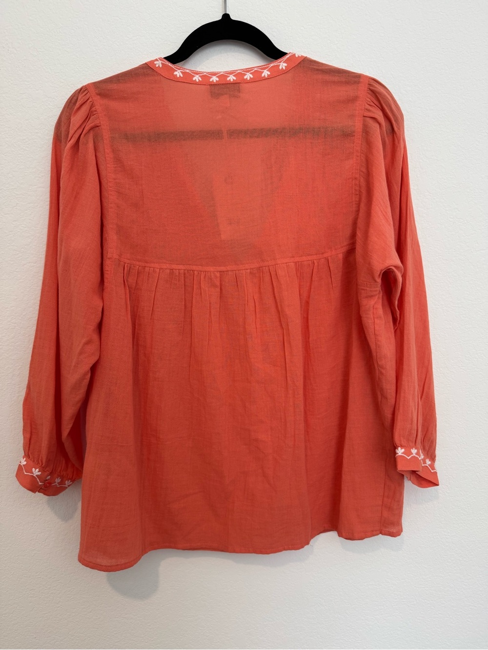 Lucky Brand Orange Boho Embroidered 3/4 Sleeve Cotton Blouse Top - Picture 6 of 11
